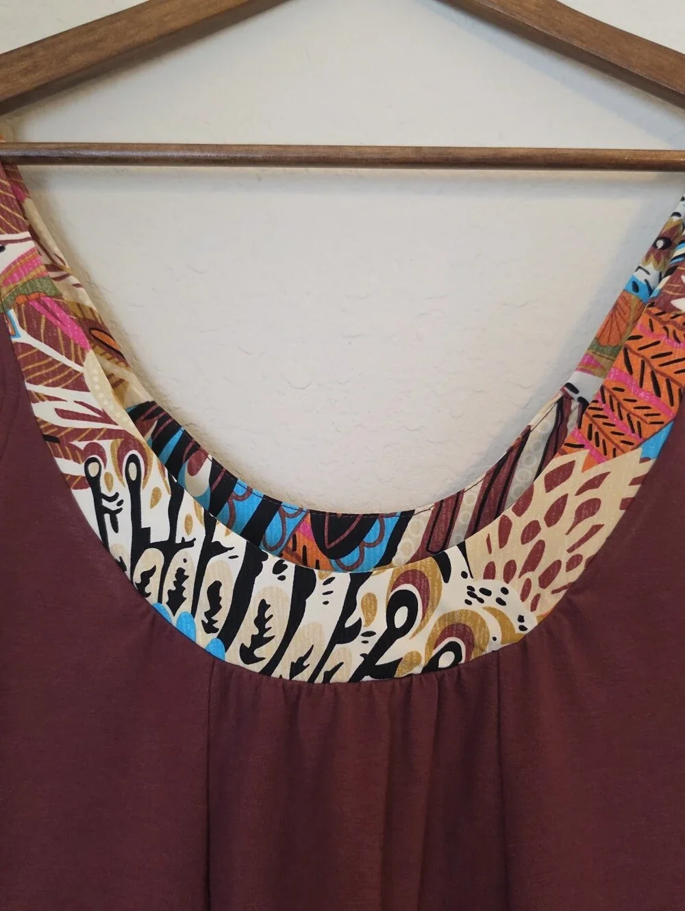 Vintage Lucky Brand Swim Coverup Womens XS/S Maroon Tan Peace Sign Hippie Style
